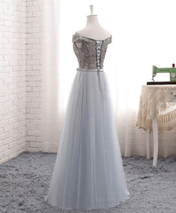 A Line Lace Tulle Off Shoulder Long Prom Dress, Evening Dress