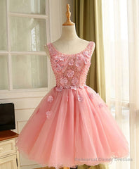 Cute A Line Pink Tulle Pearl Short Prom Dress, Homecoming Dress