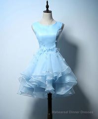 Cute Blue A Line Short Prom Dress, Blue Evening Dress