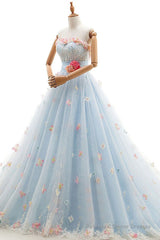 Charming Light Blue Tulle Sweetheart Ball Gown Court Train Wedding Dresses