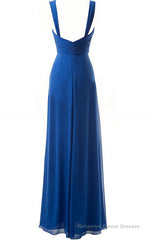 Simple Cheap Blue Sweetheart Long Ruffles Chiffon Bridesmaid Dresses