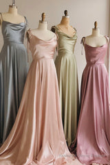 Simple Satin Long Prom Dresses, A-Line Spaghetti Straps Party Dresses