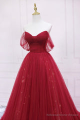 Burgundy Off the Shoulder Prom Dress, A-Line Evening Dress