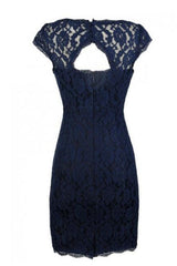 Classic Navy Blue Lace Short Mother of the Bride Dress