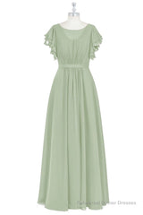 Elegant Sage Green Ruffled A-Line Long Bridesmaid Dress