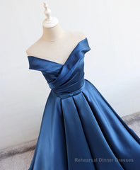 Simple Blue Satin Long Prom Dress, Blue Formal Dress