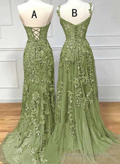 Lovely Sage Green Tulle With Lace Long Formal Dress, Sweetheart Prom Dress