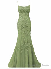 Lovely Sage Green Straps Mermaid Long Formal Dress, Lace-Up Evening Dress Prom Dress