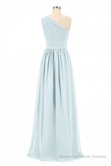 Dusty Blue Chiffon One-Shoulder Banded Waist Bridesmaid Dress