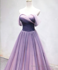 Simple Sweetheart Tulle Purple Long Prom Dress, Bridesmaid Dress