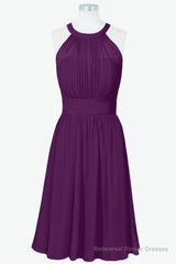 Scoop Purple Chiffon A-line Short Bridesmaid Dress