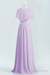 Lavender Faux Wrap Ruffles Long Bridesmaid Dress