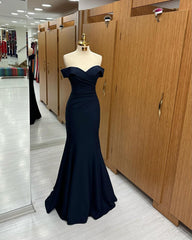 Long Mermaid Prom Dress Navy Blue Off-the-shoulder Sweetheart Sleeveless