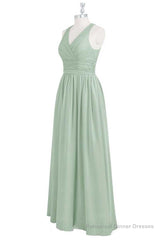 Sage Green V-Neck Backless A-Line Bridesmaid Dress