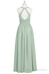 Sage Green V-Neck Backless A-Line Bridesmaid Dress