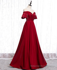 Simple Sweetheart Burgundy Satin Long Prom Dress, Burgundy Evening Dress