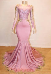 Mermaid Long Sleeves Blushing Pink Sweetheart African American Long Prom Dresses 2025