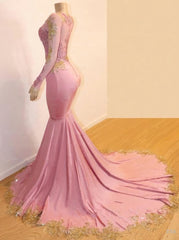 Mermaid Long Sleeves Blushing Pink Sweetheart African American Long Prom Dresses 2025