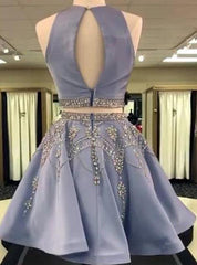 2025 A-Line/Princess Jewel Neck Sleeveless Cut Out Back Beading Two Piece Cut Short/Mini Homecoming Dresses