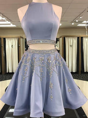 2025 A-Line Jewel Neck Sleeveless Cut Out Back Beading Two Piece Cut Short/Mini Homecoming Dresses