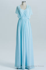 Blue Chiffon A-line Long Convertible Bridesmaid Dress