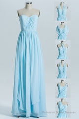 Blue Chiffon A-line Long Convertible Bridesmaid Dress