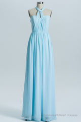 Blue Chiffon A-line Long Convertible Bridesmaid Dress