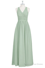 Sage Green V-Neck Backless A-Line Bridesmaid Dress