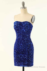 Royal Blue Sequin Strapless Mini Homecoming Dress