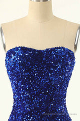 Royal Blue Sequin Strapless Mini Homecoming Dress