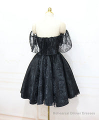 Black Sweetheart Tulle Short Lace Prom Dress, Lace Homecoming Dress