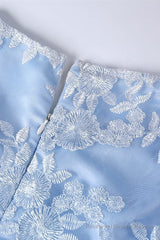 Light Blue Crew Neck Lace Half Sleeve Short Mother of the Bride Dress