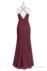 Burgundy Chiffon Cross-Back Mermaid Long Bridesmaid Dress