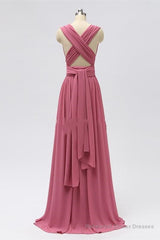 Dusty Rose Chiffon Wrap A-Line Long Bridesmaid Dress