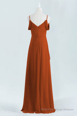 Burnt Orange A-line Chiffon Long Bridesmaid Dress