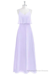 Lavender Chiffon Straps Ruffled A-Line Bridesmaid Dress