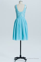 Princess Blue Lace and Chiffon Short A-line Homecoming Dress