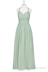 Sage Green Chiffon Halter Backless A-Line Bridesmaid Dress