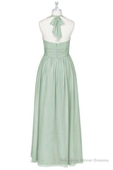 Sage Green Chiffon Halter Backless A-Line Bridesmaid Dress