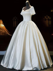 White Sweetheart Satin Long Bridal Dress, White Wedding Dress