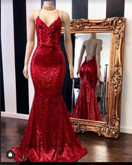 2025 Sexy Halter Sequins Red Mermaid Prom Dresses