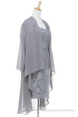 Two-Piece Grey Lace Short Mother of the Bride Dress