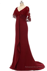 Mermaid Wine Red Ruffled Long Mother of the Bride Dress