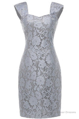 Two-Piece Grey Lace Short Mother of the Bride Dress