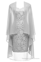 Two-Piece Grey Lace Short Mother of the Bride Dress