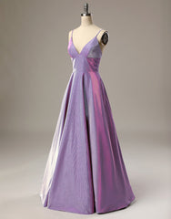 A-Line Long Prom Dress Spaghetti Straps Lilac Evening Dress