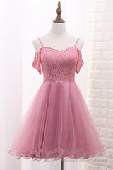 Chic Tulle Lace Spaghetti Strap With Beading Homecoming Dresses