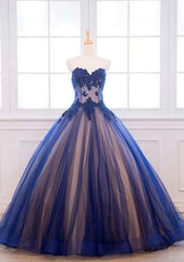 Ball Gown Sweetheart Long/Floor-Length Tulle Prom Dress With Appliqued