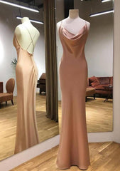 Sleeveless Cowl Neck Long/Floor-Length Sheath/Column Charmeuse Evening Dress