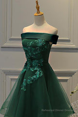 Dark Green Strapless A Line Appliques Tulle Homecoming Dresses